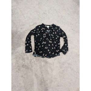 Maeve Womens Black Llama Print Long Sleeve V Neck Blouse Top Size‎ 10